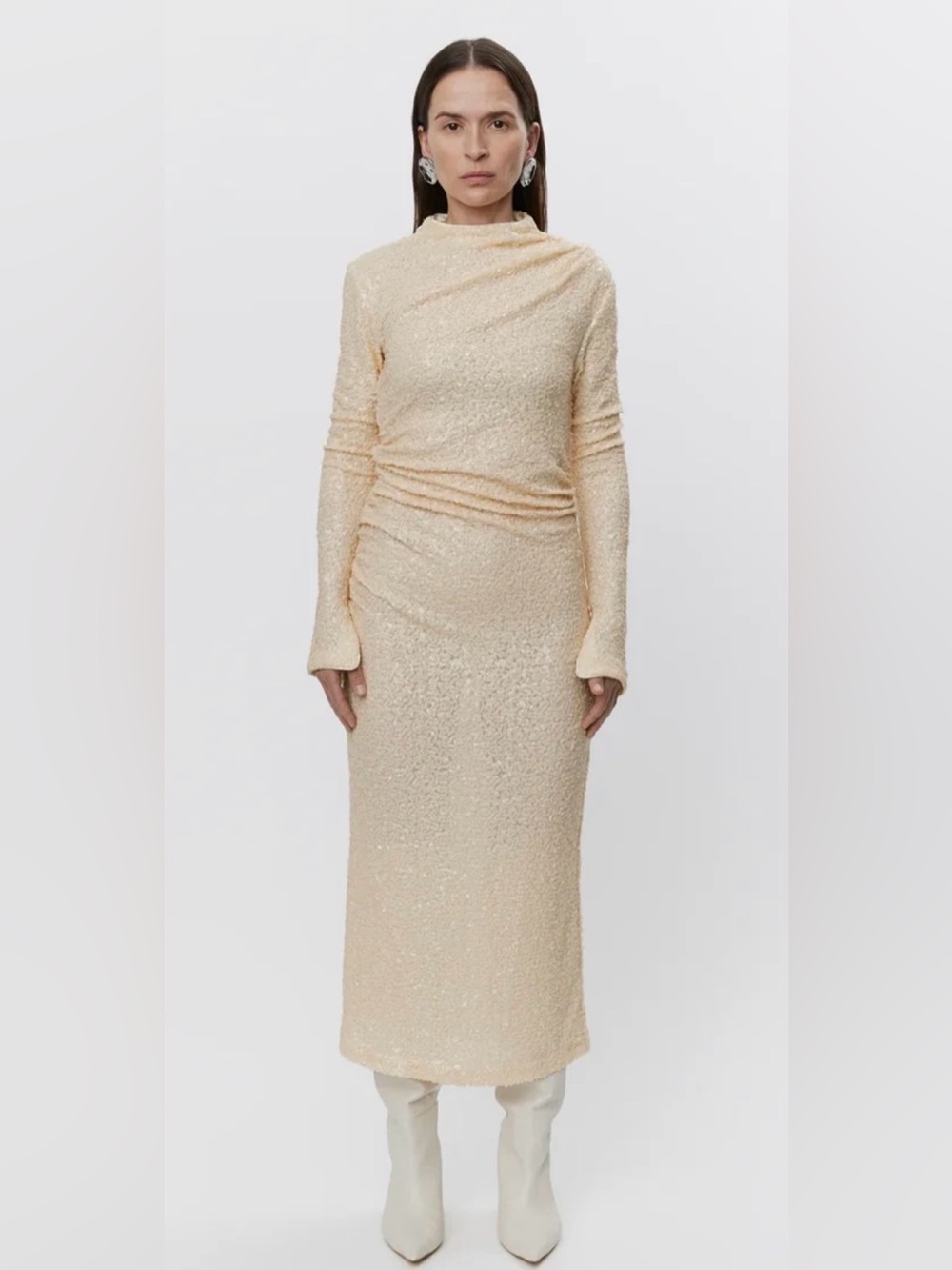 Day Birger et Mikkelsen Long-Sleeve Cream Sequin Midi Dress size EU 32